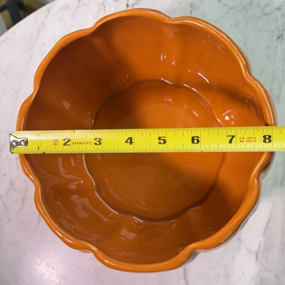 Pottery Barn Rustic Pumpkin Ceramic Serving Bowl Orange Halloween Fall 8